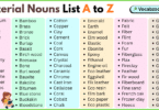 Material Nouns List A to Z in English with Pictures