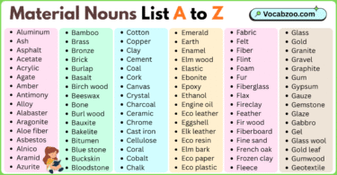 Material Nouns List A to Z in English with Pictures