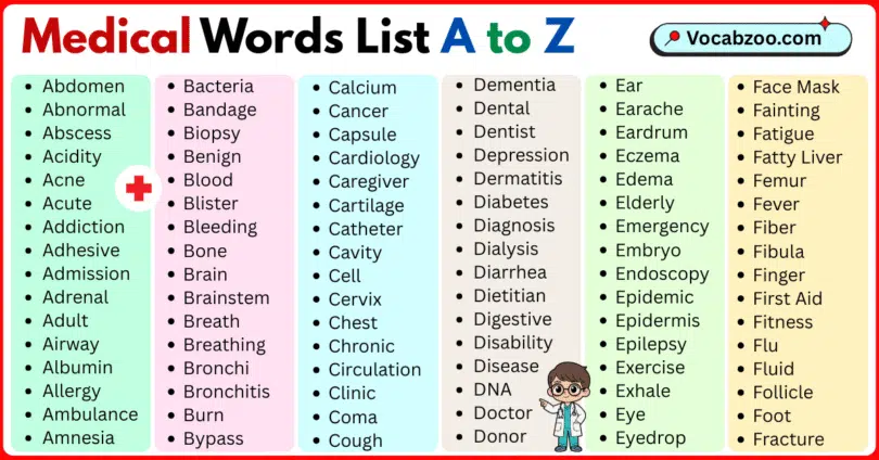 Medical Words List A to Z in English with Pictures