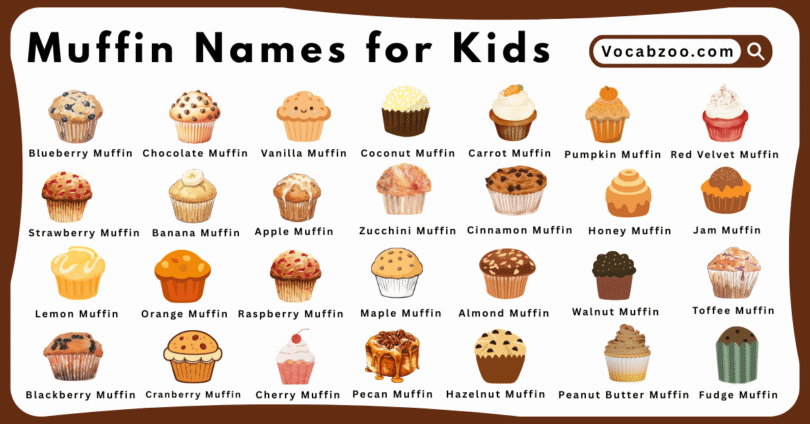 Muffin Names for Kids in English with Pictures