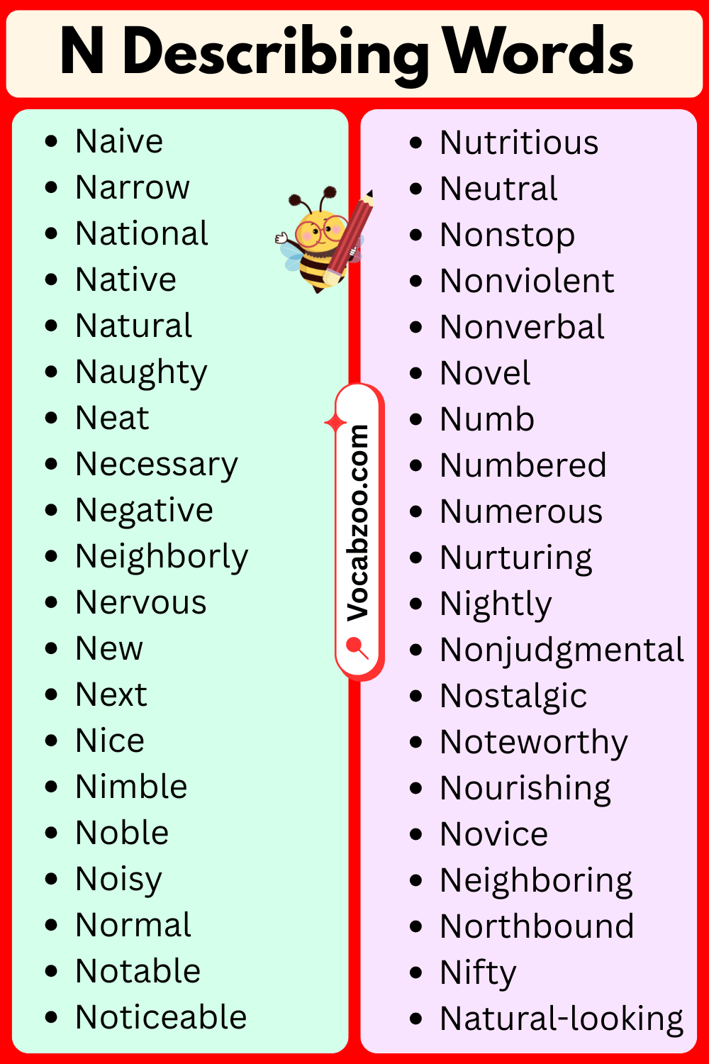 N List of Describing Words