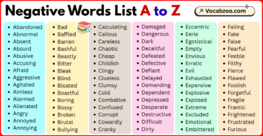 Negative Words List A to Z in English with Pictures