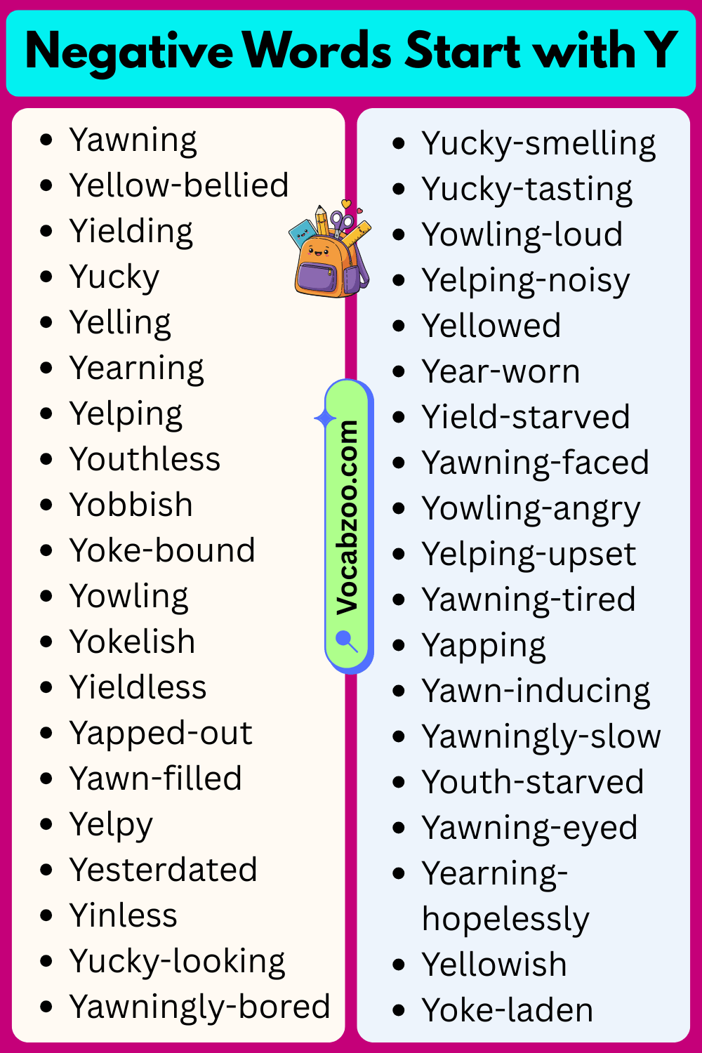 Negative Words That Start With Y