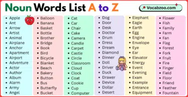 Noun List A to Z in English with Pictures
