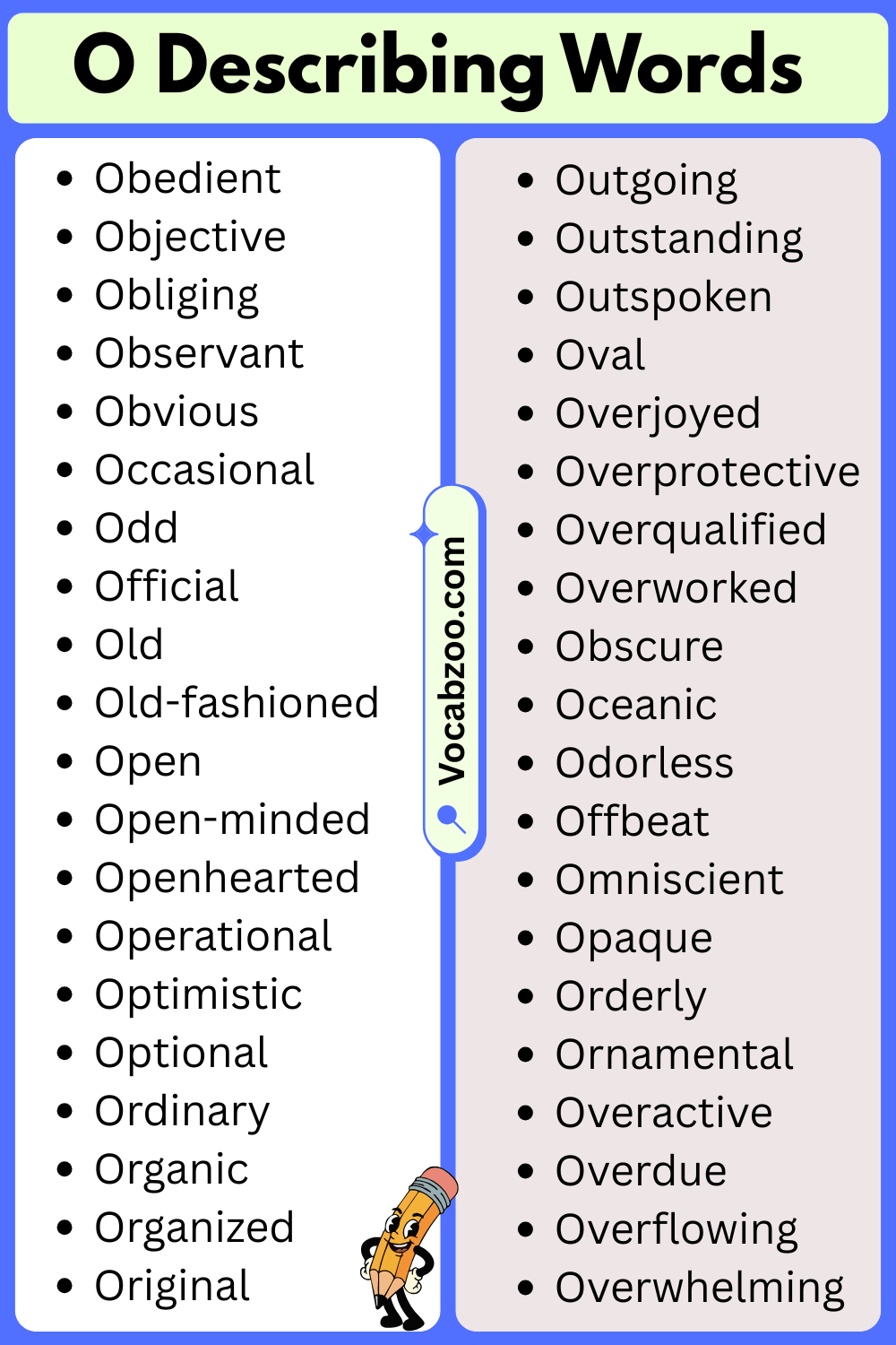 O List of Describing Words
