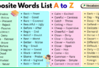 Opposite Words List A to Z in English with Pictures