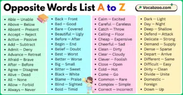 Opposite Words List A to Z in English with Pictures