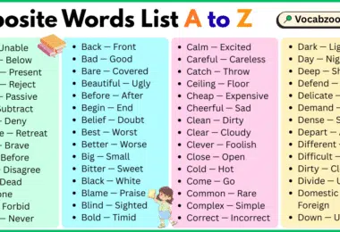 Opposite Words List A to Z in English with Pictures