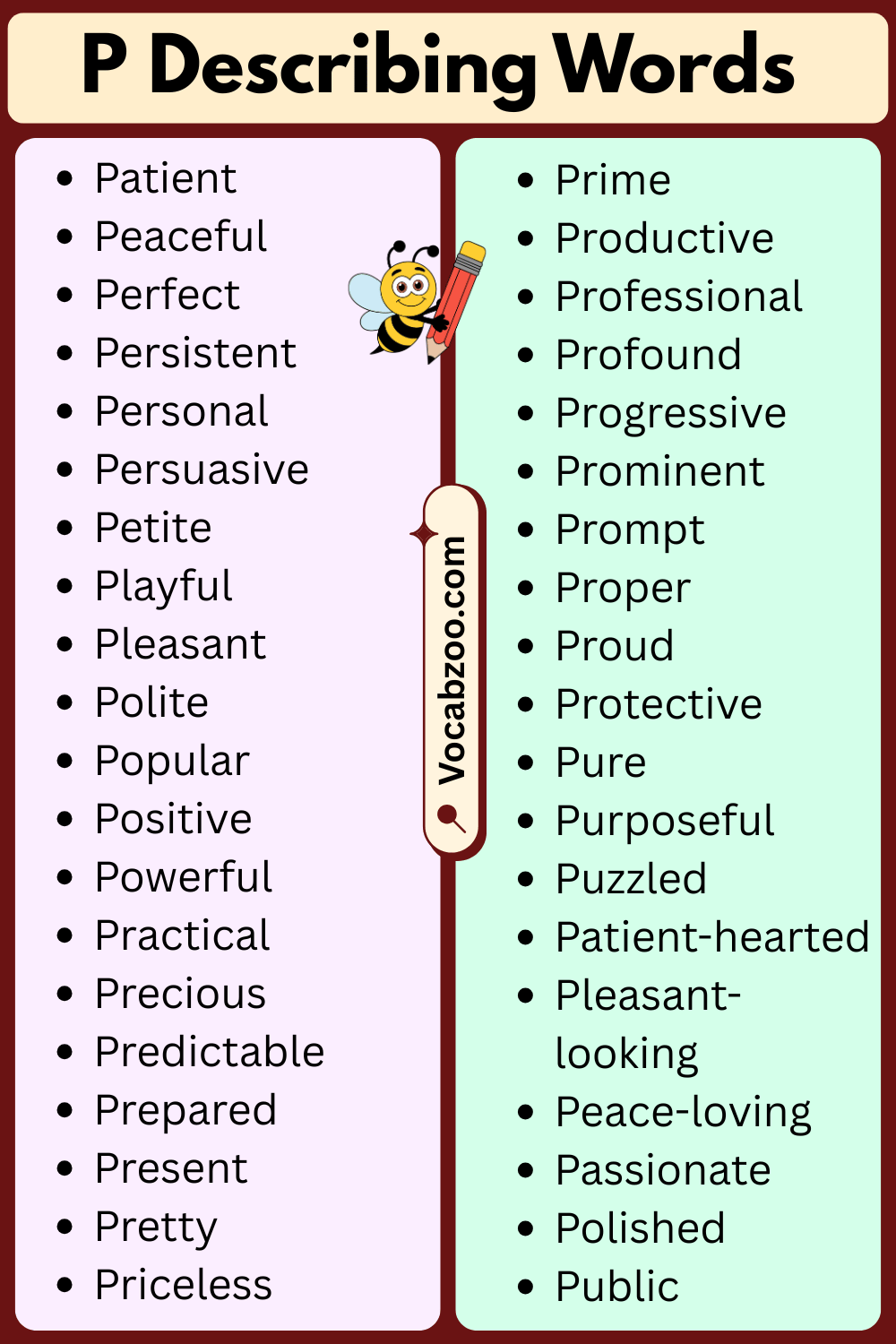 P List of Describing Words
