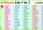 Plural Nouns List A to Z in English with Pictures