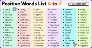 Positive Words List A to Z in English with Pictures