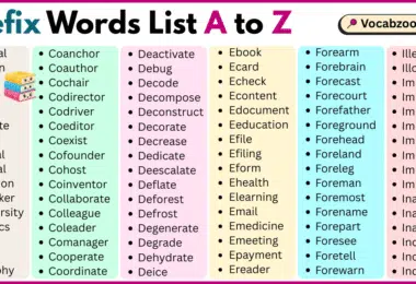 Prefix Words List A to Z in English with Pictures