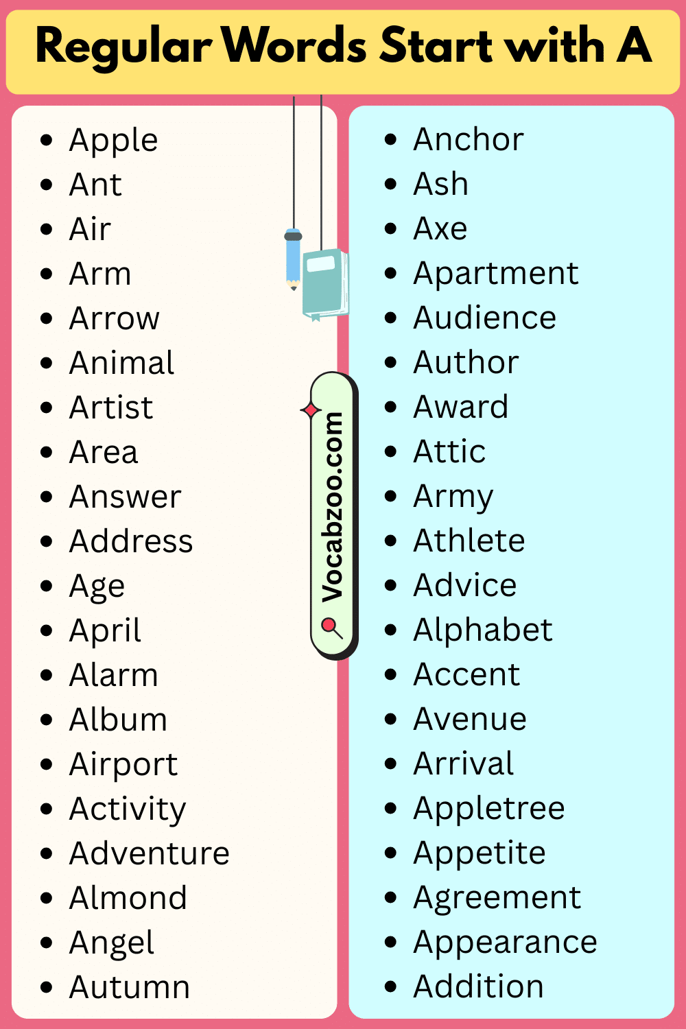 Regular Words List That Start with A