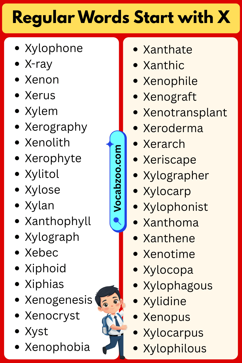 Regular Words List That Start with X