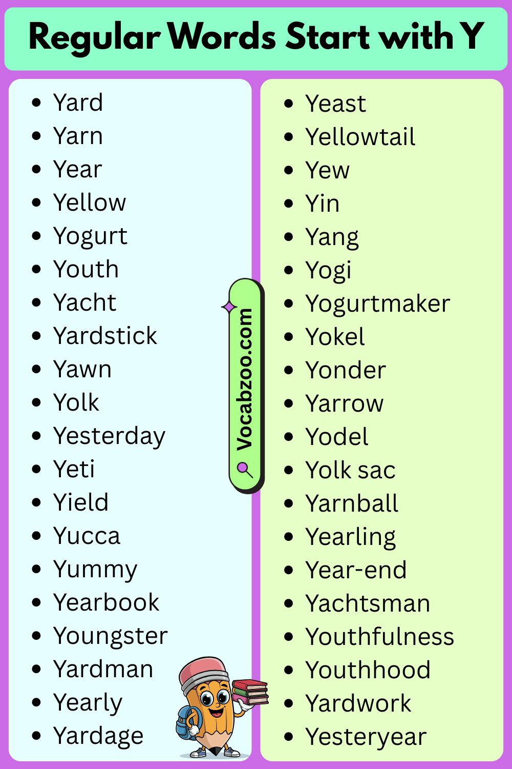 Regular Words List That Start with Y