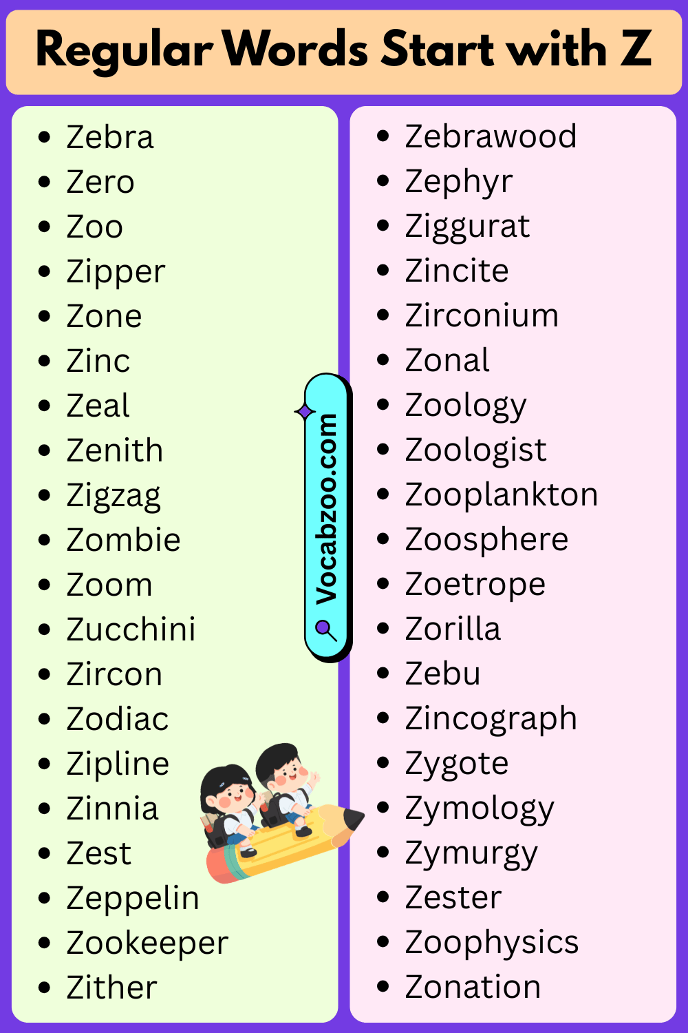 Regular Words List That Start with Z