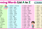 Rhyming Words List A to Z in English with Pictures
