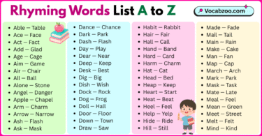 Rhyming Words List A to Z in English with Pictures