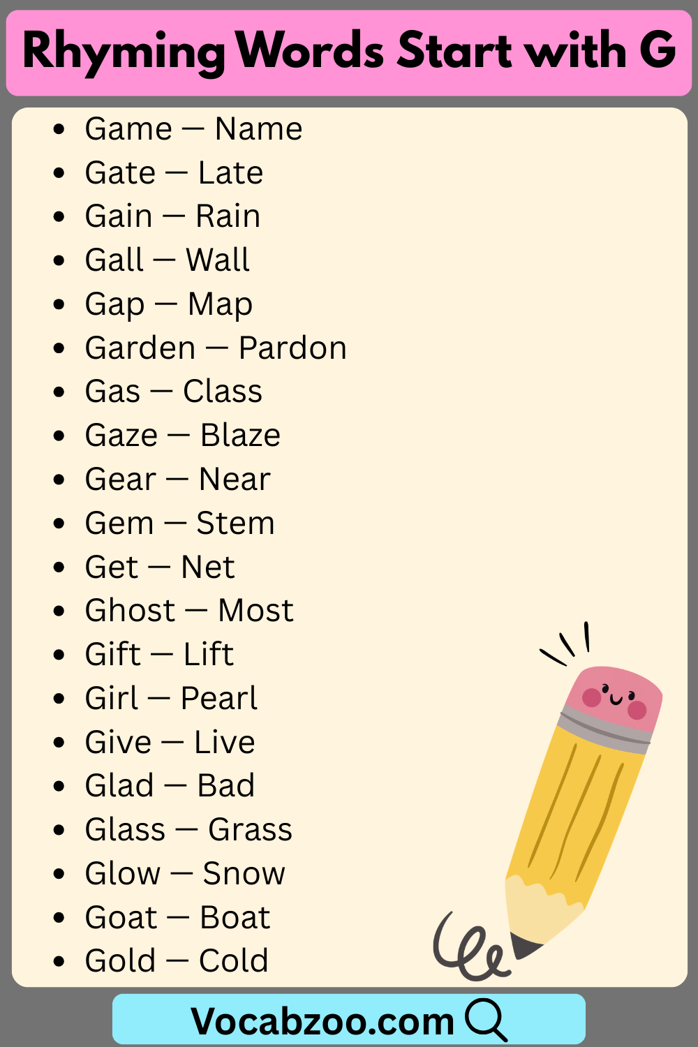 Rhyming Words That Start with G