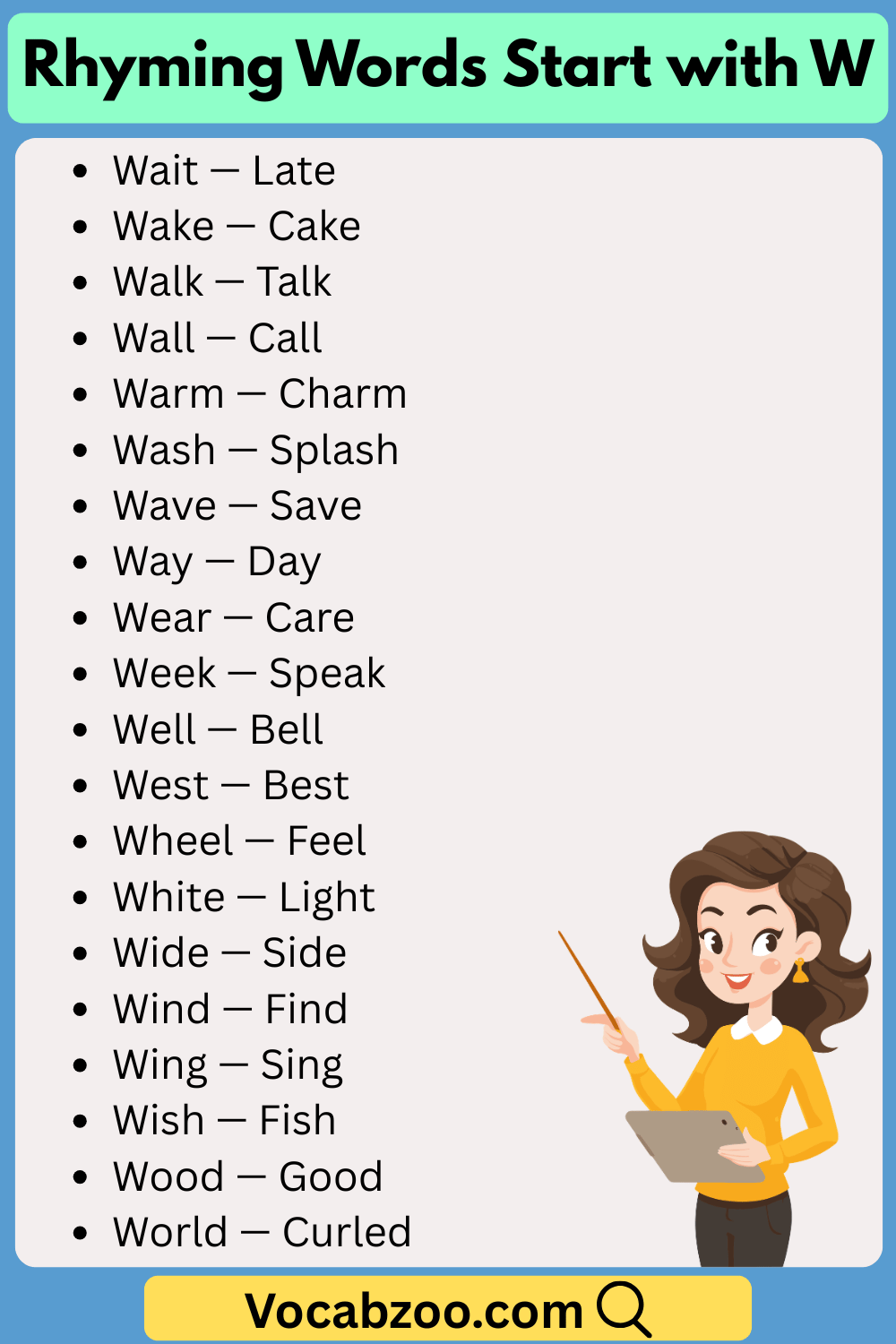 Rhyming Words That Start with W
