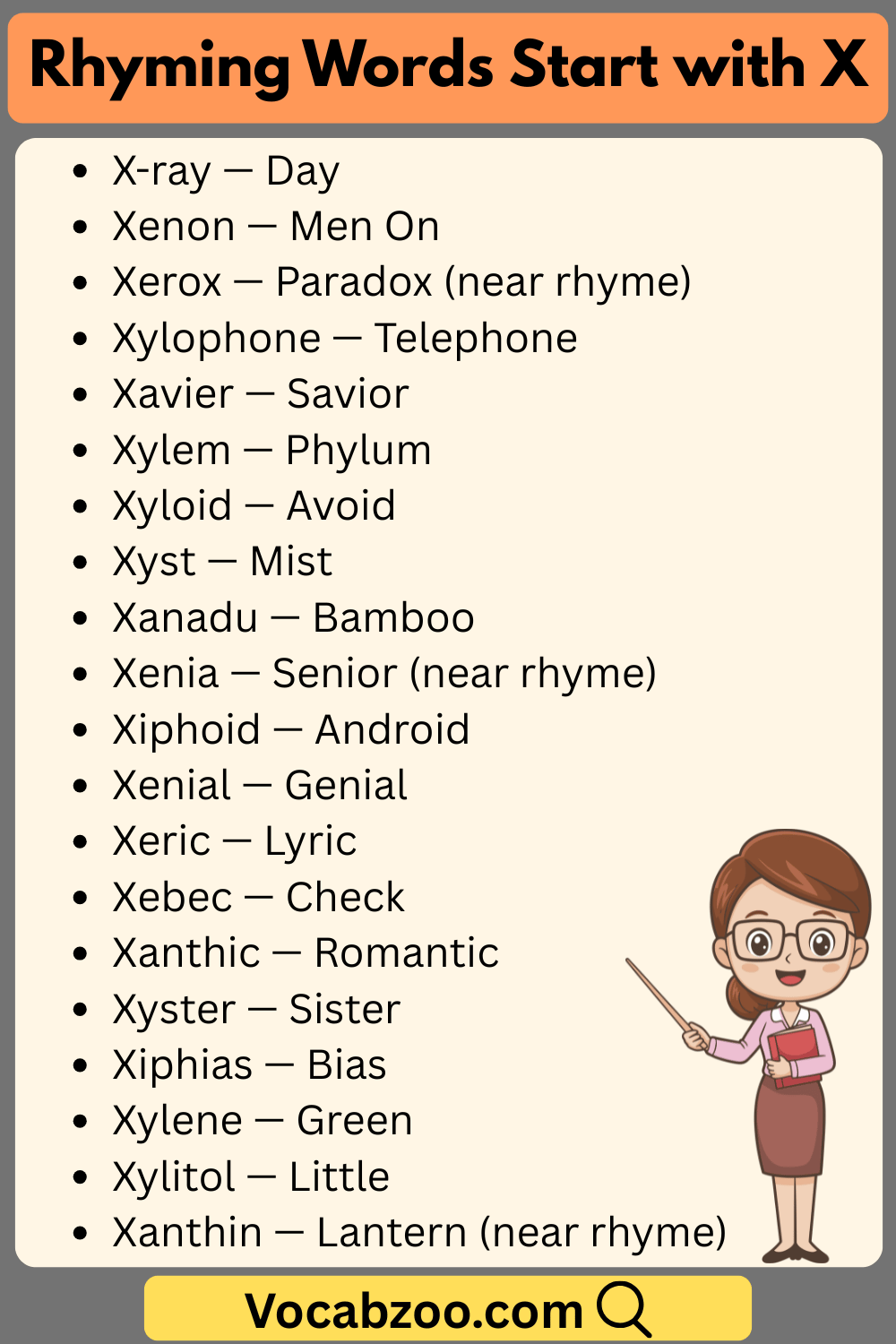 Rhyming Words That Start with X