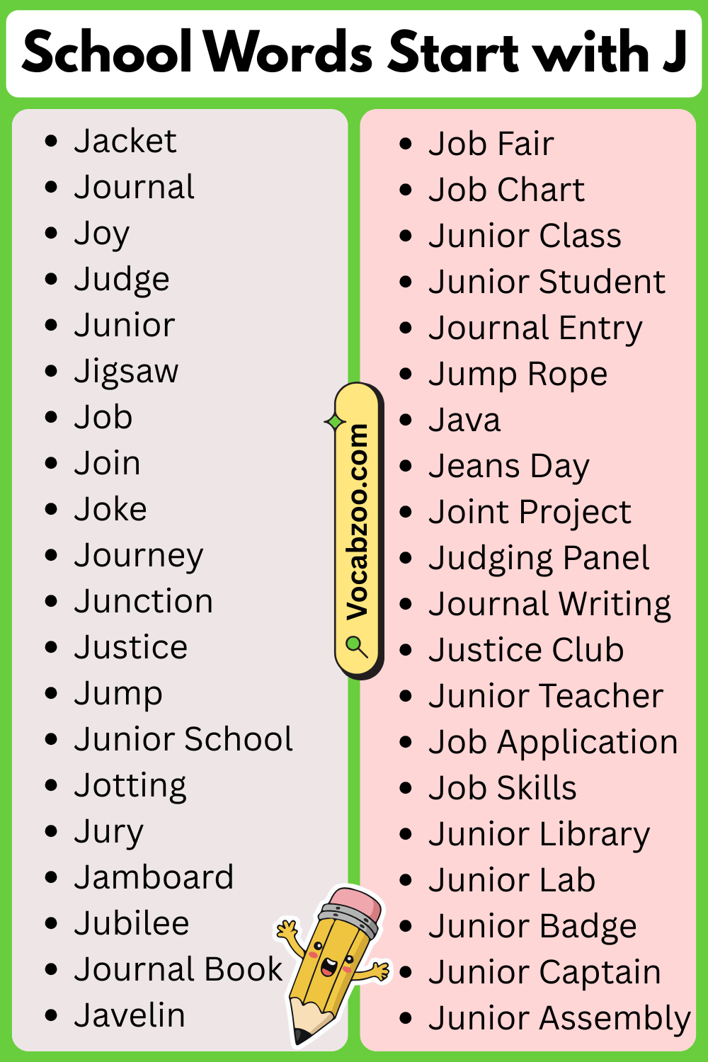 School Words That Start with J
