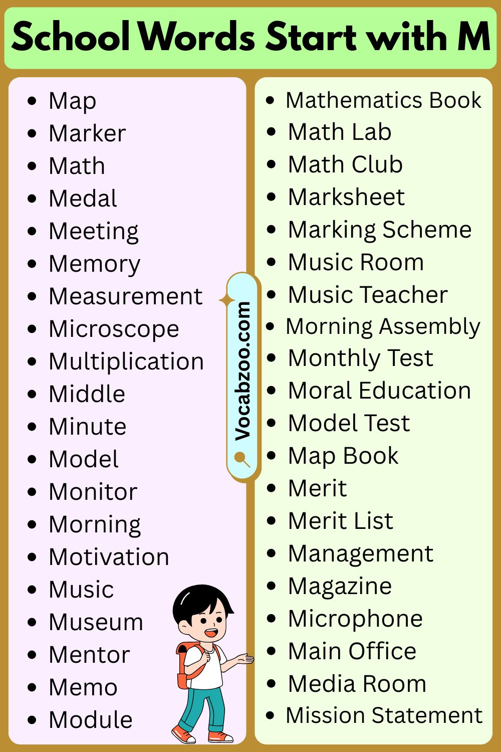 School Words That Start with M
