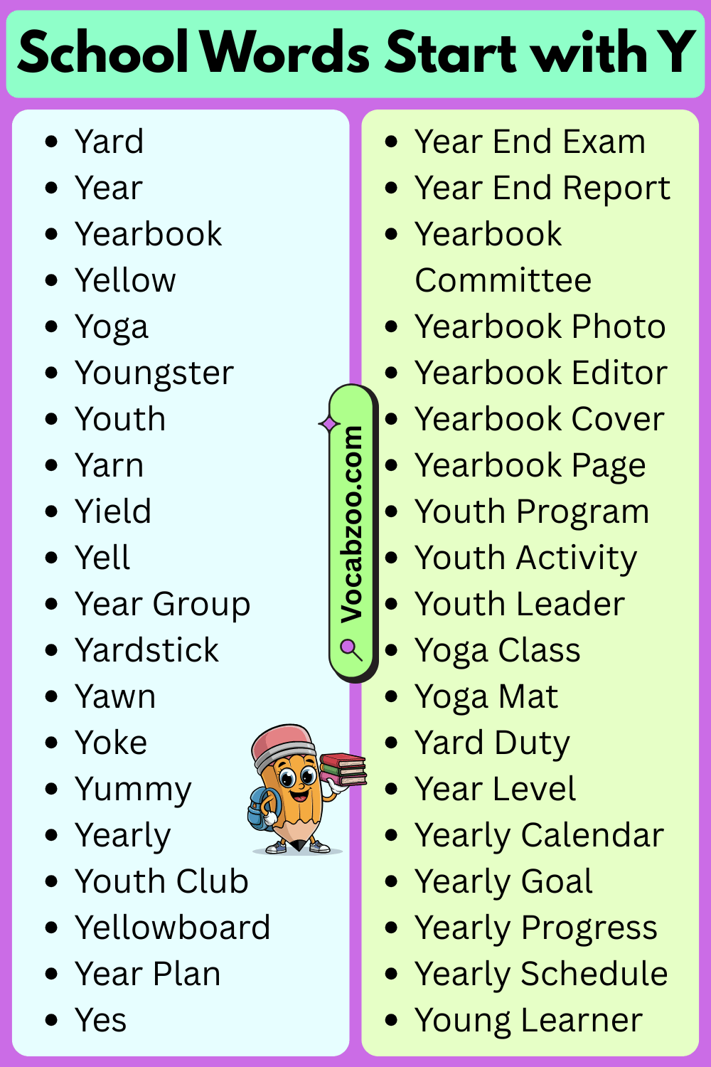 School Words That Start with Y