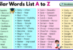 Similar Words List A to Z in English with Pictures