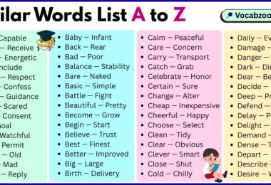 Similar Words List A to Z in English with Pictures