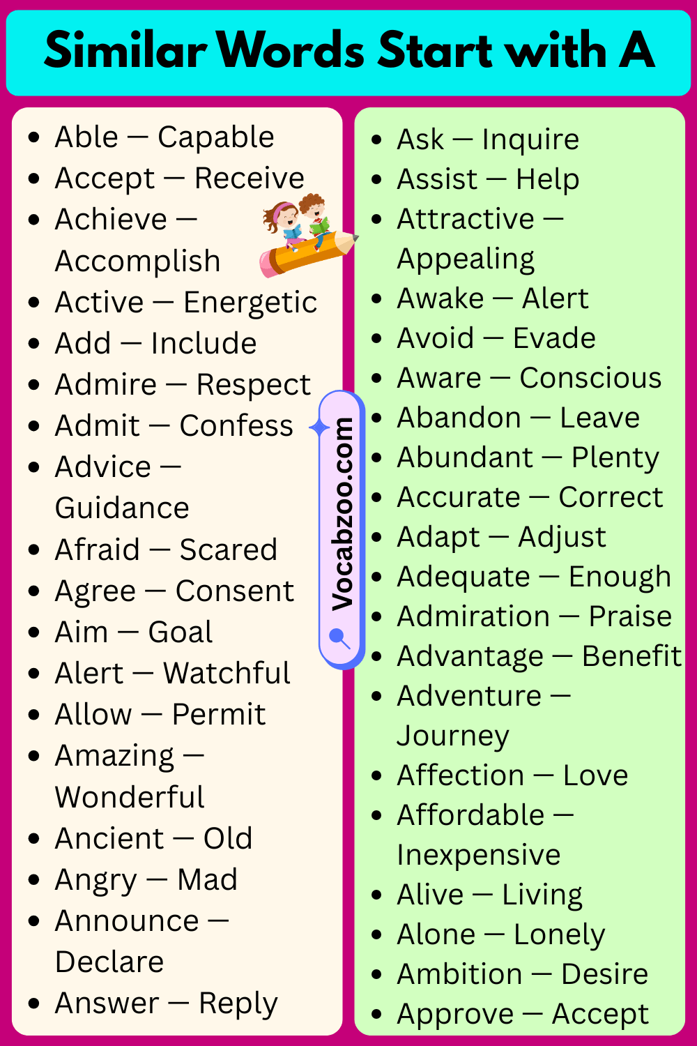 Similar Words That Start with A