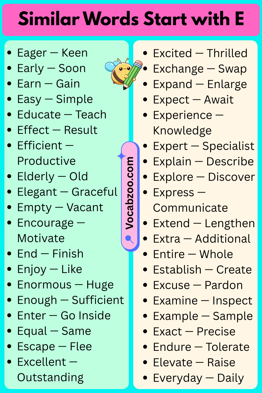 Similar Words That Start with E