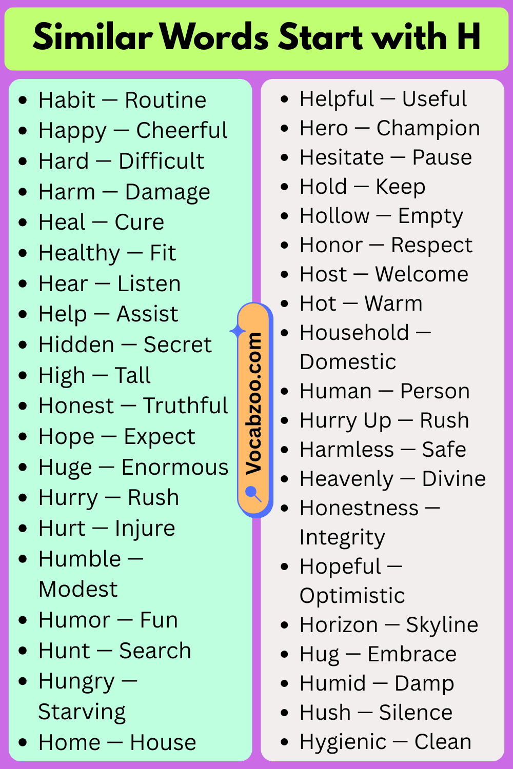 Similar Words That Start with H
