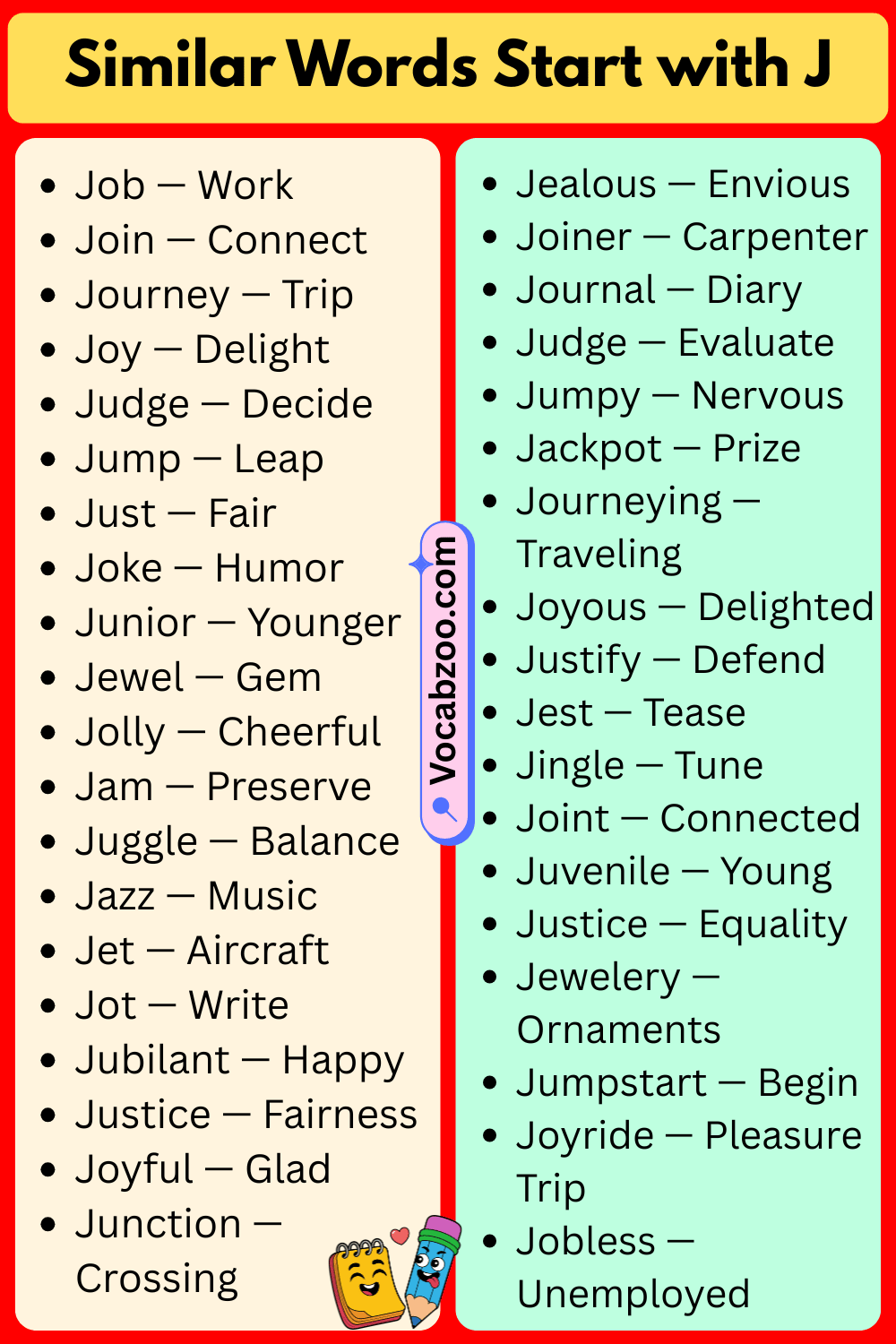 Similar Words That Start with J
