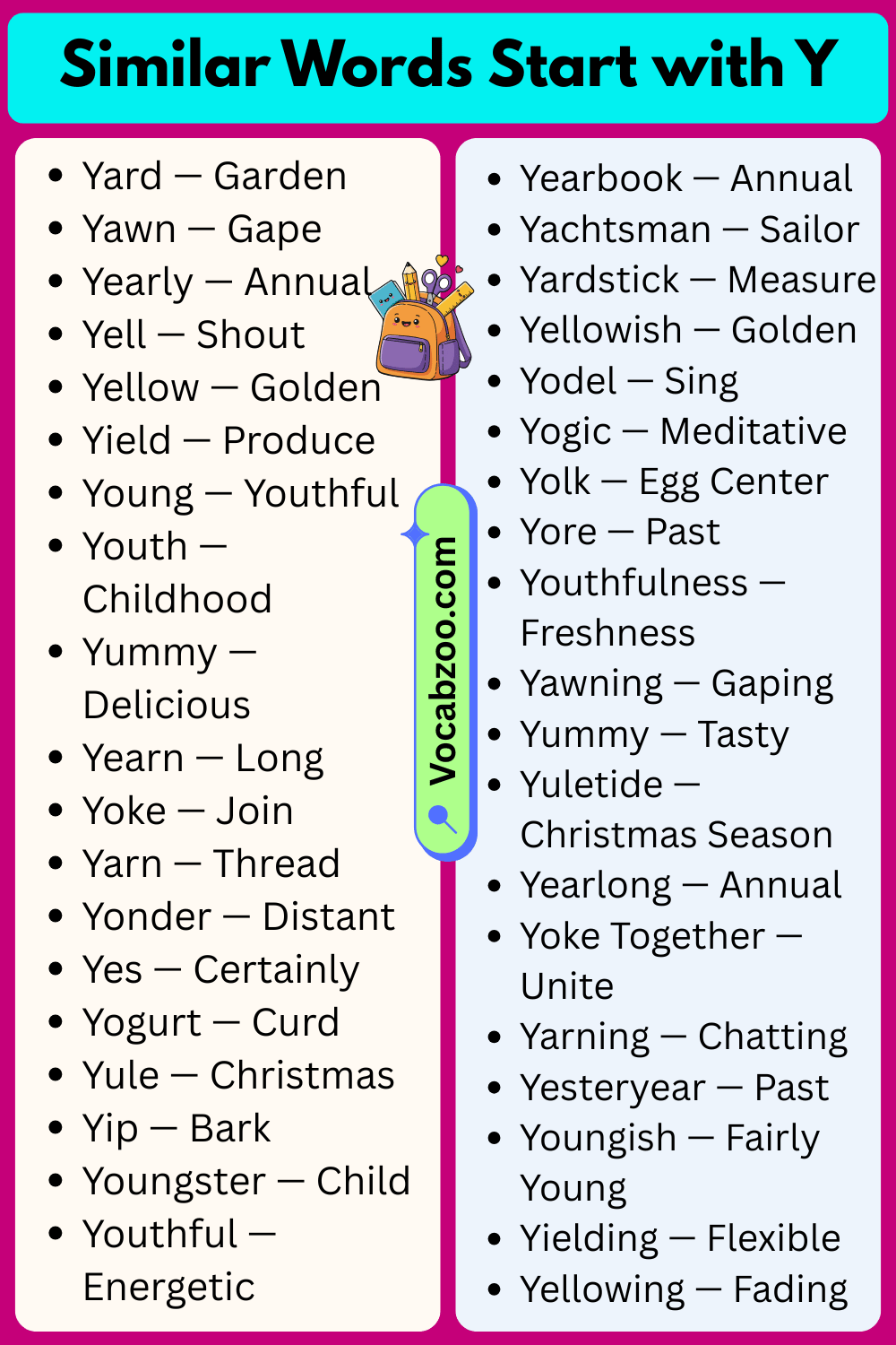 Similar Words That Start with Y