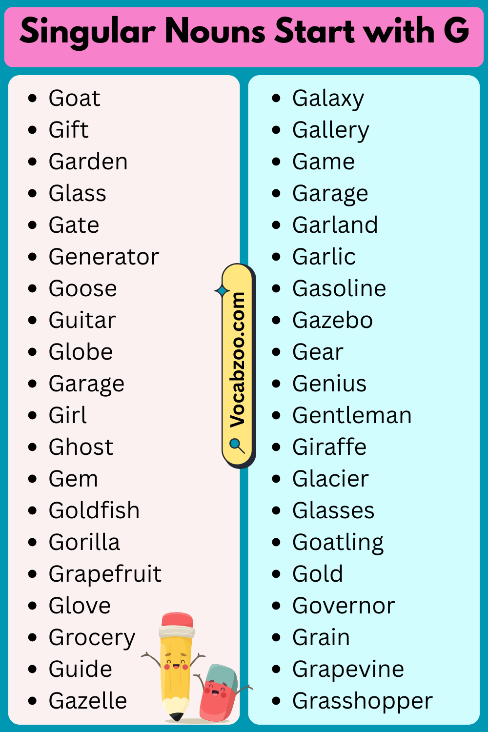 Singular Nouns That Start with G