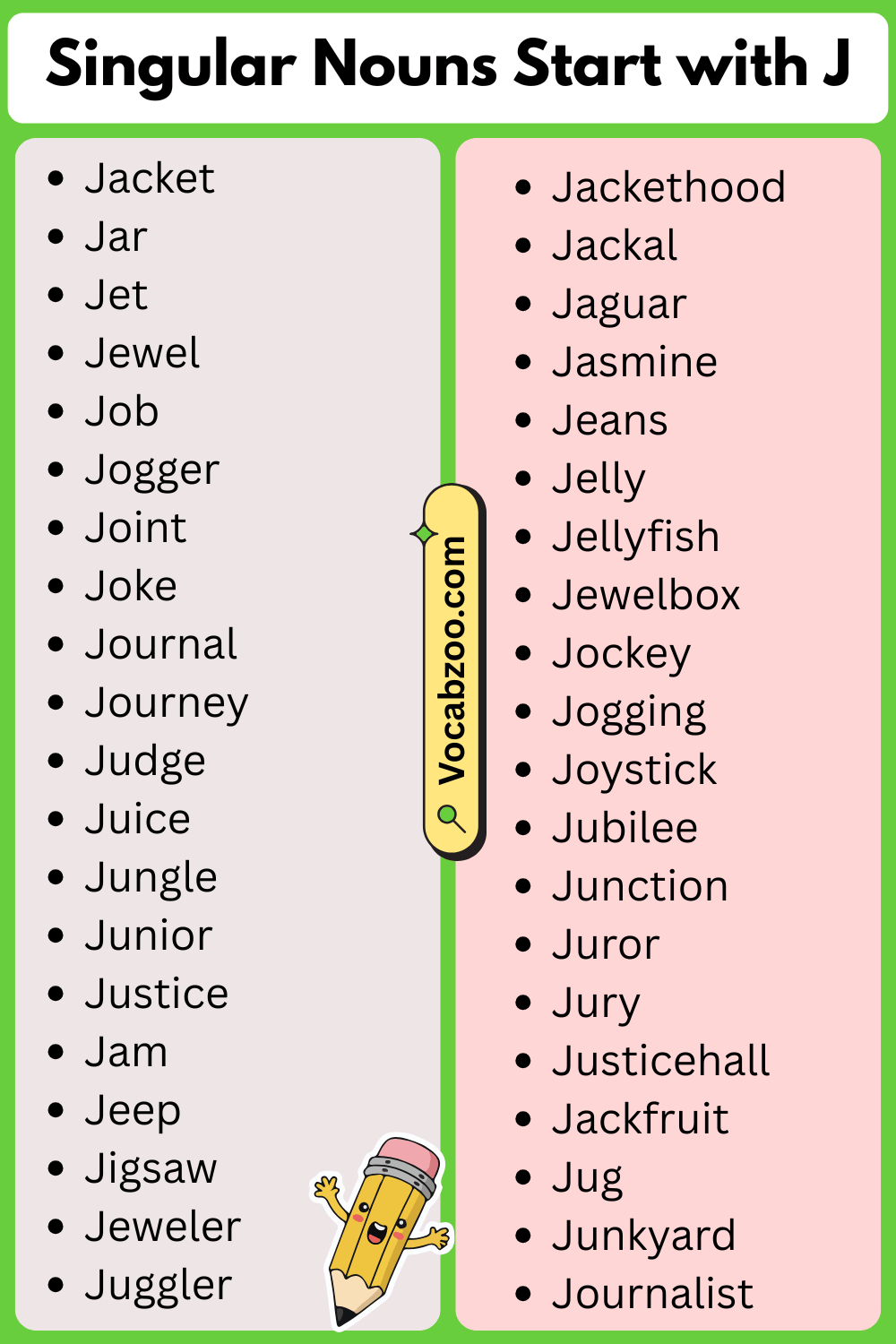 Singular Nouns That Start with J