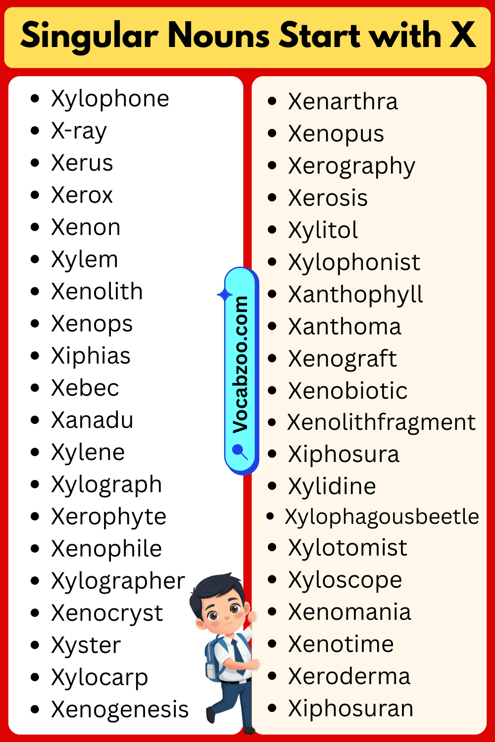 Singular Nouns That Start with X