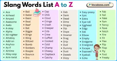 Slang Words List A to Z in English with Pictures