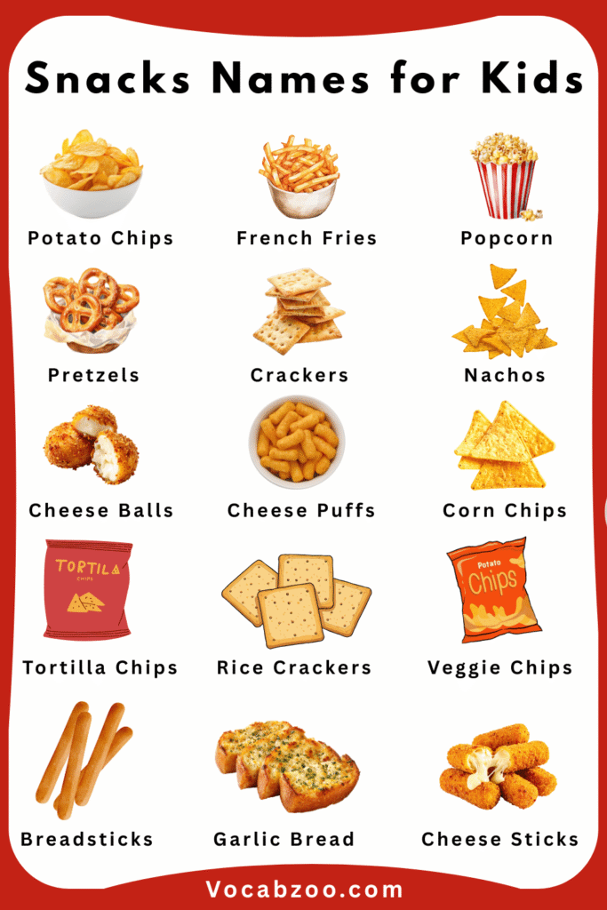 Snacks Names for Kids in English with Pictures - Vocabzoo
