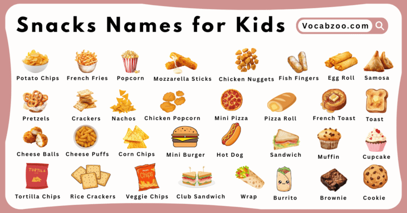 Snacks Names for Kids in English with Pictures
