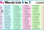 Suffix Words List A to Z in English with Pictures
