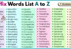 Suffix Words List A to Z in English with Pictures