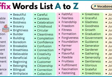 Suffix Words List A to Z in English with Pictures