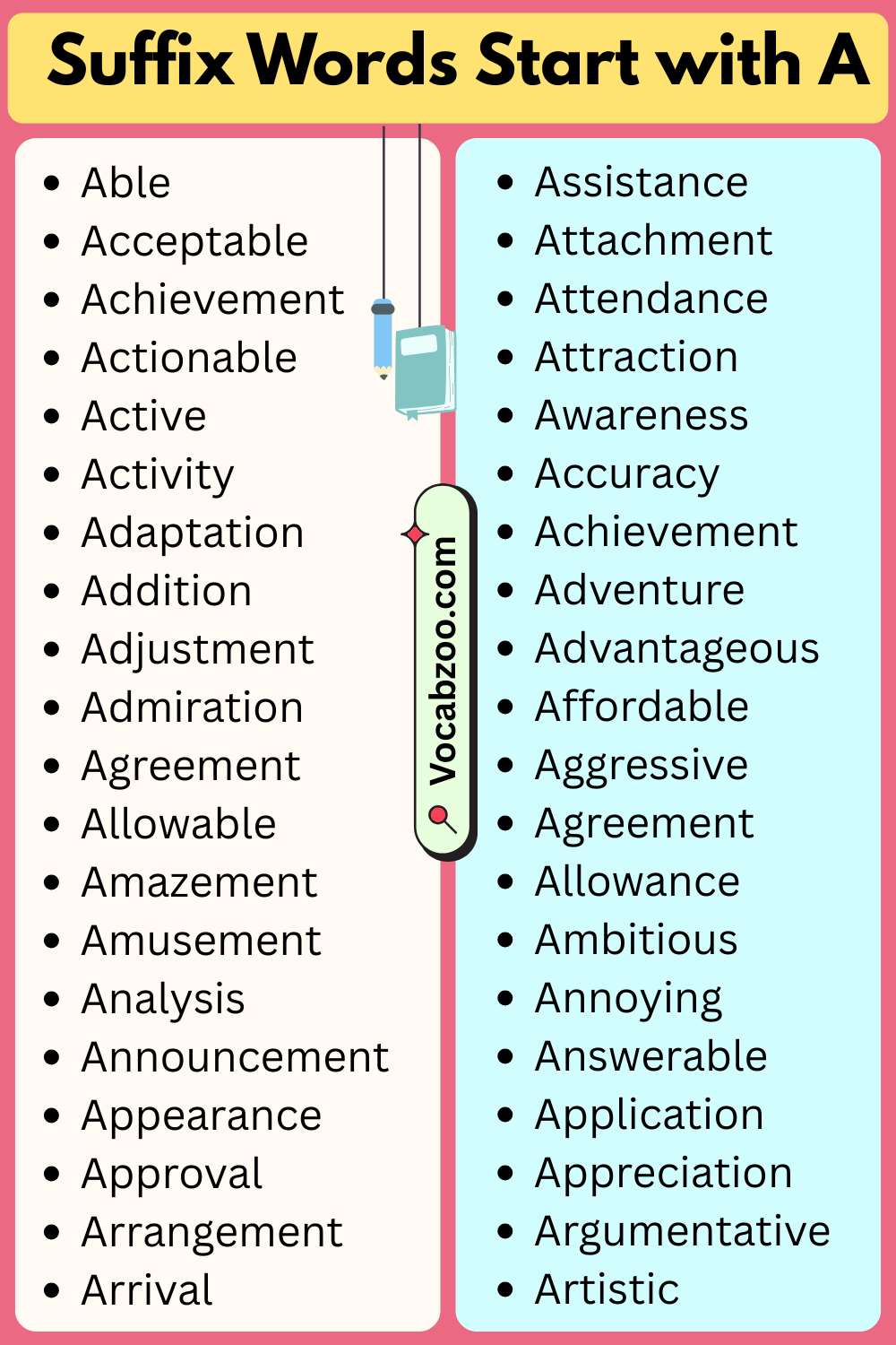Suffix Words That Start with A