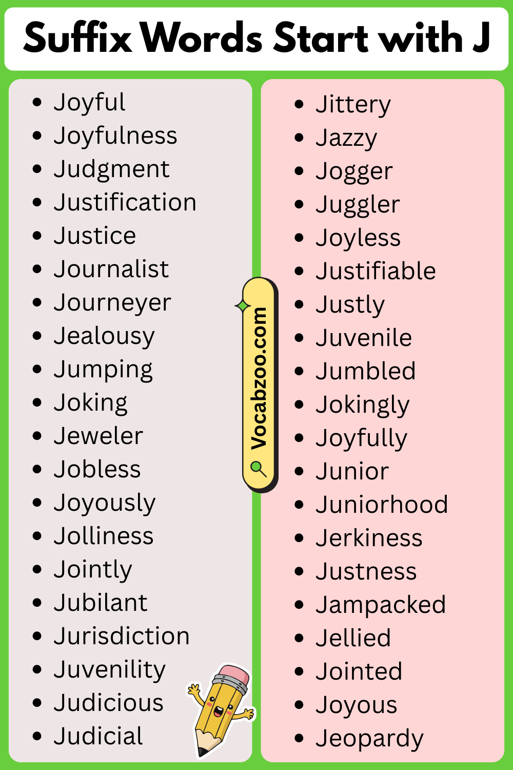 Suffix Words That Start with J