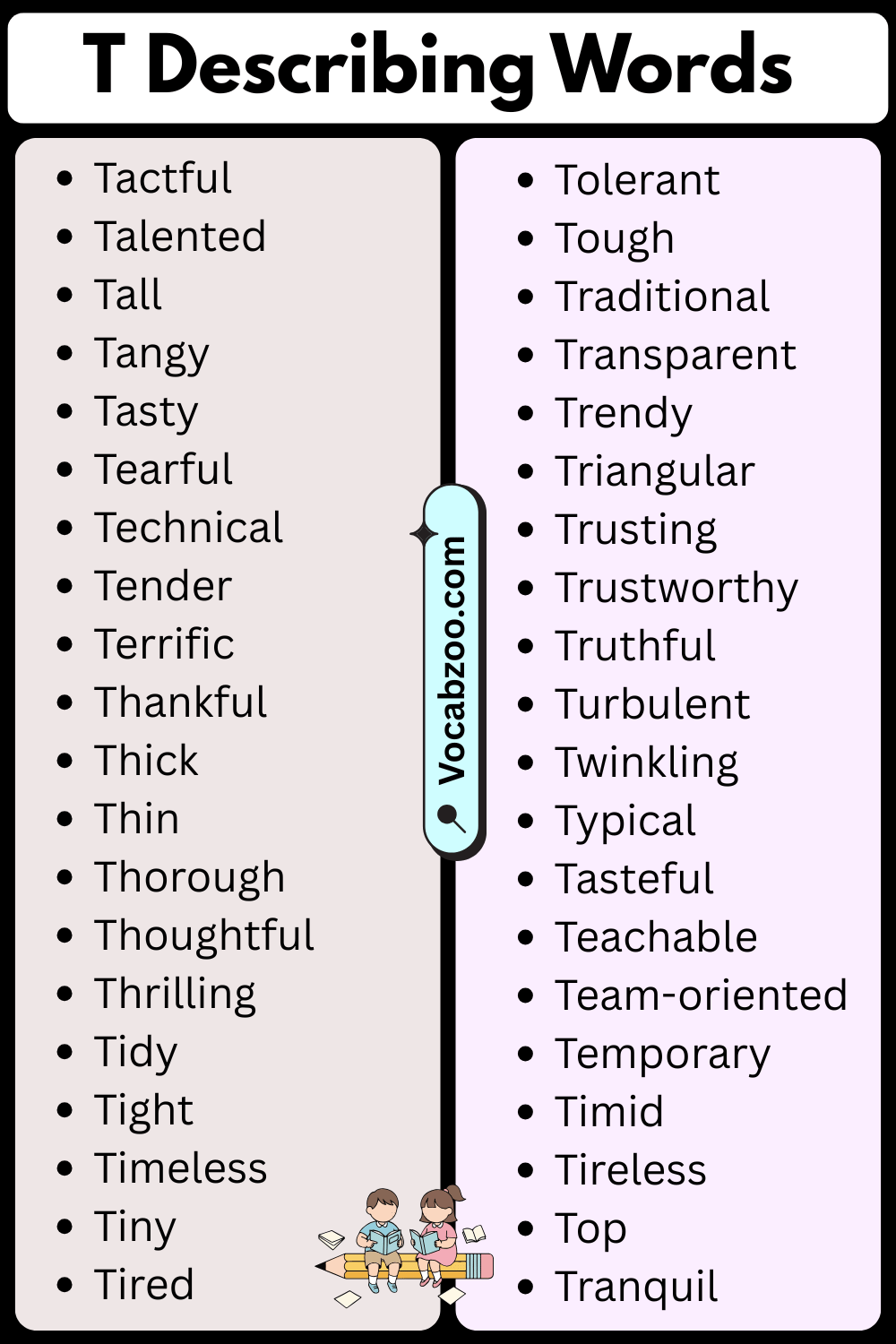 T List of Describing Words