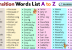 Transition Words List A to Z in English with Pictures