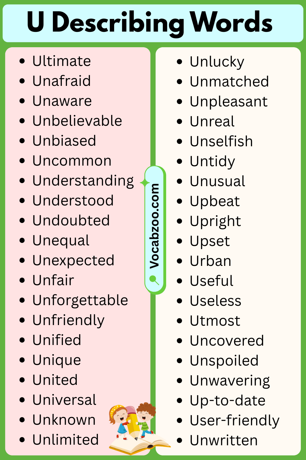 U List of Describing Words