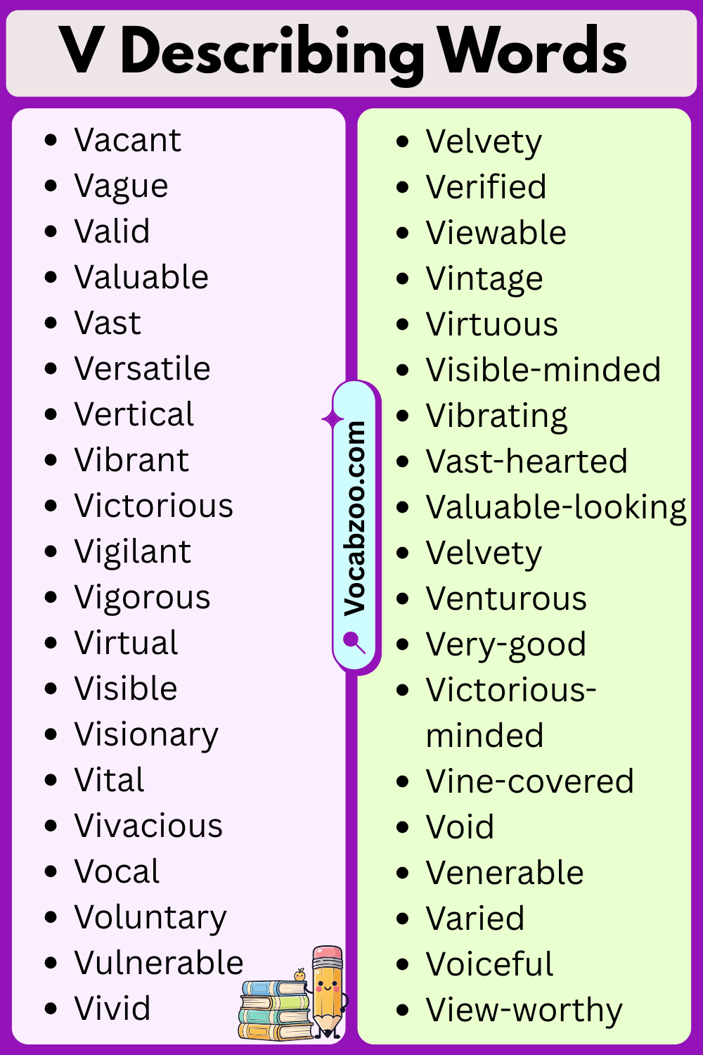 V List of Describing Words